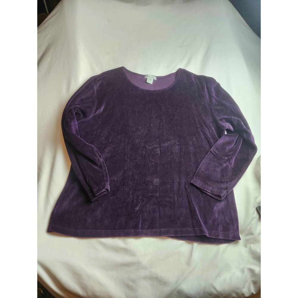 Stephanie Andrews Purple Velour Long Sleeve Top Crew Neck XL Womens